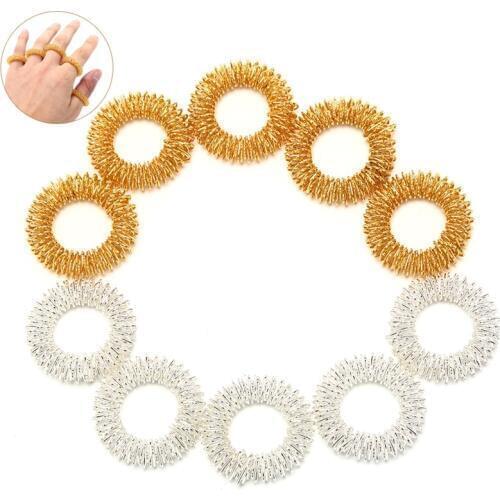 5Pcs Silver/Gold Massage Acupuncture Finger Rings Health Care Acupressure Hand Massager Pain Relief Stress Relief Help Sleep