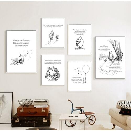Children Room Decor Cartoon Winnie The Pooh Poster Canvas Paintings On The Nursery Kids Room Decor Modular Picture Baby Gift