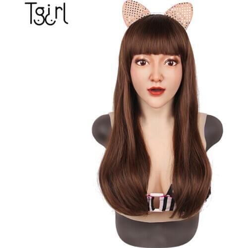 E Cup Female Face With Liquid Silicone Filling Breast Handmade Silicone Face Headgear Sweet E