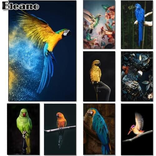 Hummingbird Parrot Poster Blue Gold Animal Canvas Art Abstract Decorative Paintings Nordic Pop Baby Room Decoration HD Picture