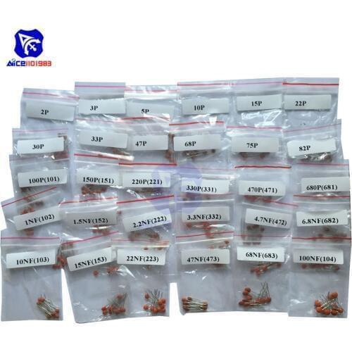 Diymore 300PCS/Lot 30 Values Ceramic Capacitor 50V 2pF-100nF Capacitance Assorted Kit