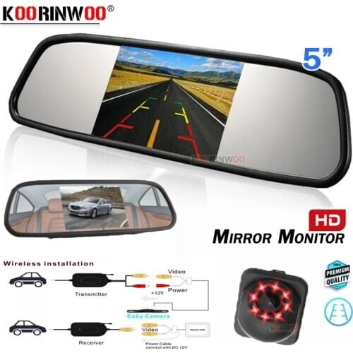 Koorinwoo Intelligent Universal Wireless Parking Assist 8 Infrared CCD Car Rear View Camera Backup + LCD 5 Inches Monitor Mirror