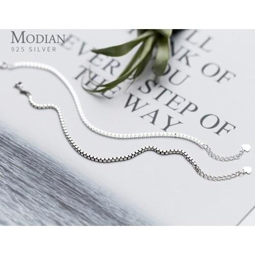 Modian Classic Design Real 925 Sterling Silver Fashion Box Chain Bracelet for Women Girl Adjustable Vintage Bangle Party Jewelry