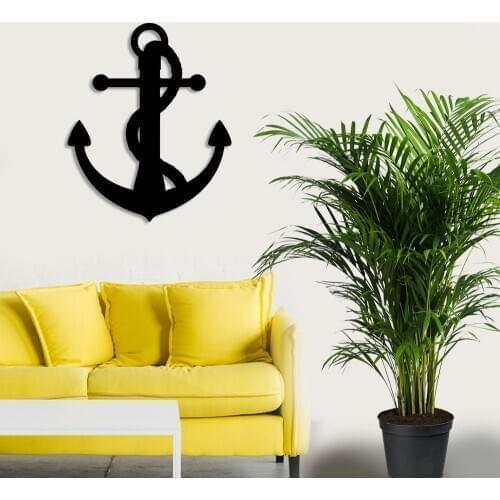 Nautical Anchor With Connected Chain Wall Room Home Accessory Wooden Table 41x50cm