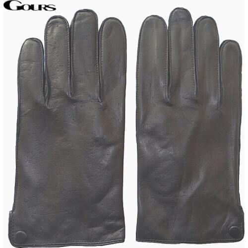 GOURS Genuine Leather Winter Gloves for Men Fashion Black Real Goatskin Warm Hand Driving Gloves New Arrival Mittens GSM048