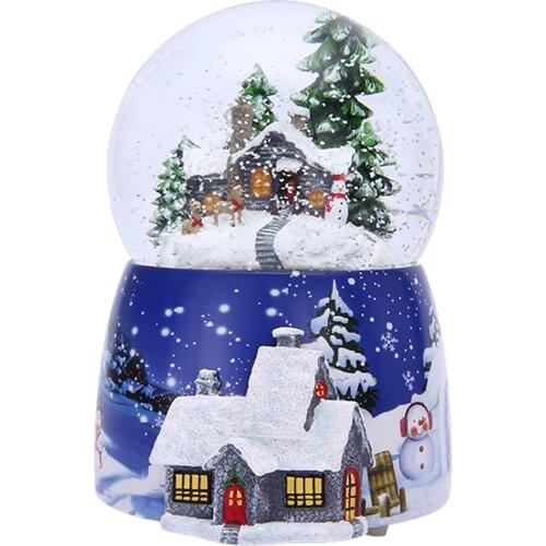 Resin Music Box Crystal Ball Snow Globe Glass Lights Christmas Gift With Speaker Spinning Santa Claus Crafts Desktop Ideal