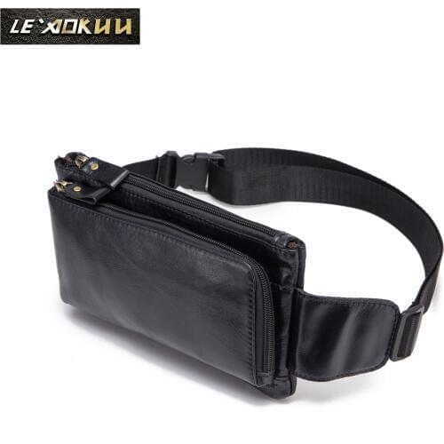 New Quality Leather men Casual Fashion Travel Fanny Waist Belt Chest Pack Sling Bag Design Phone Cigarette Case Pouch Male 2019
