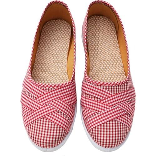 New Gingham Women Flat Shoes Fashion Canvas Shoes Middle-aged and Elderly Mother Shoes Comfortable Womens Slip-on Casual Shoes