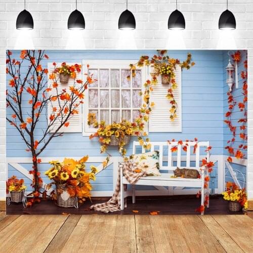 Yeele Autumn Backdrop Photography Cat Fall Maple Leaf Sunflower Blue Board Background Baby Photographic Photo Studio Photophone
