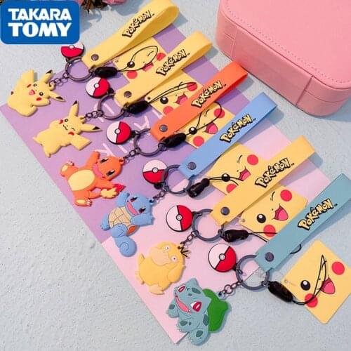 Pokemon Genuine New Anime Keychain Pikachu Psyduck Charmander Lanyard Movable School Bag Pendant Children Toy Holiday Gift