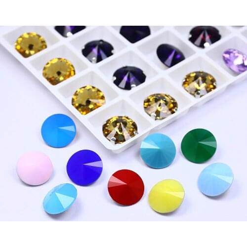 Rivoli Sew On Rhinestones Crystal K9 Glass Colors Round Sewing Diamond With Silver Claw Loose Rhinestones Clothes Garmment