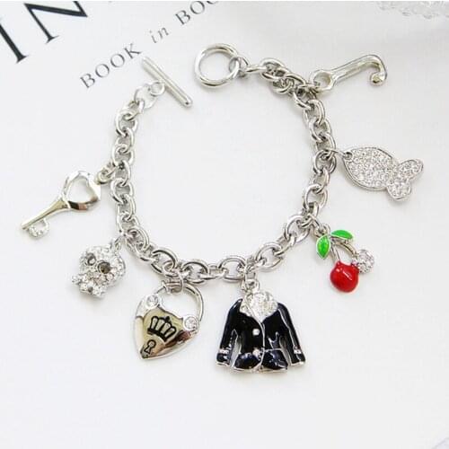 Luxury heart clothes skull statement charm bracelet bangle jewelry for women