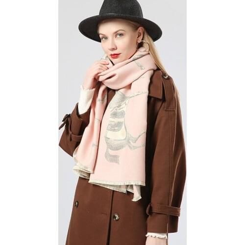 Luxury brand Winter Double sided Scarf Women Cashmere Warm Pashmina Foulard Lady Luxury Horse Scarves Thick Soft Shawls Wraps