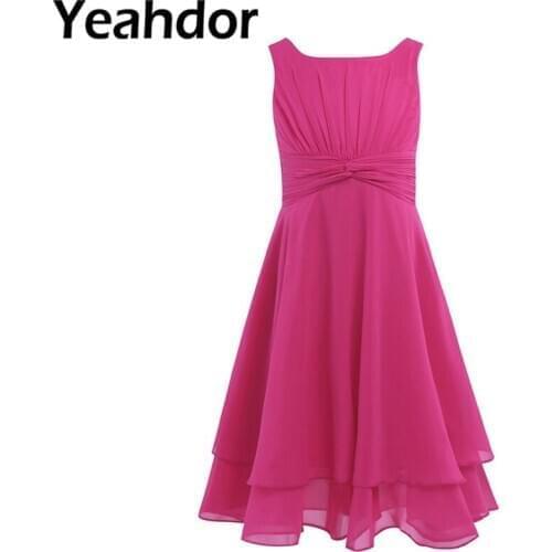Girls Chiffon Knotted Waist and Ruched Flower Girl Dress High-waisted Princess Pageant Wedding Birthday Party Summer Dresses