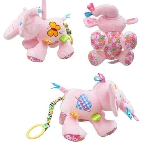 Sozzy Baby Plush Toys multifunction Pink Blue Elephant Pull Two Cars Hanging Bed Hanging Bell Appease Toys Cute Stuffed Plush