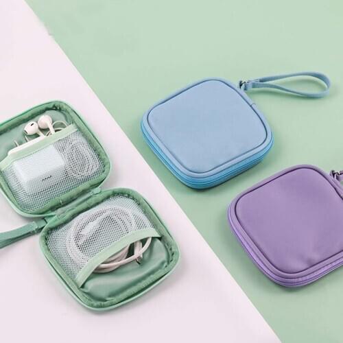 Line Cables Storage Bag Cute Cartoon Earphone Wire Bag Round Rotating Cover Plastic Portable Headphone Coin Purse Container
