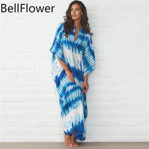 Tie-dye Beach Robe Women Bat Short Sleeve V Neck Loose Party Summer Big Swing Dress Swimsuit Cover Up Bikini Coats Dropshipping