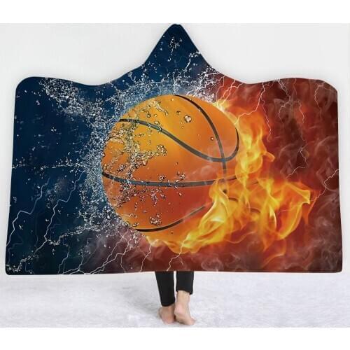 Printing basketball pattern Sherpa Fleece Hooded Blanket Portable Wearable Thin Quilt fleece blanket adult Winter Home Textile 5