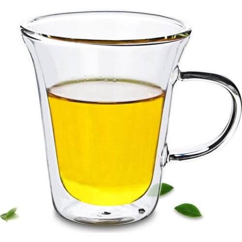 Heat Proof Double Wall Clear Glass Coffee Water Mug Tea Cup with Handle [about 265ml/PC]