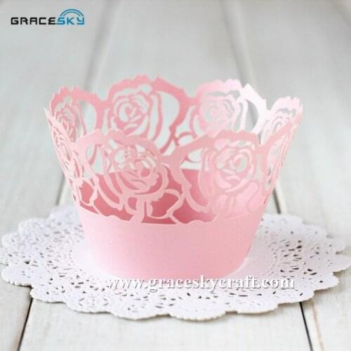 50pcs New Laser Cut New Rose flowers Wedding Cupcake Wrappers Baking Cake Liner Birthday Party Cupcake decoration , 23 colors