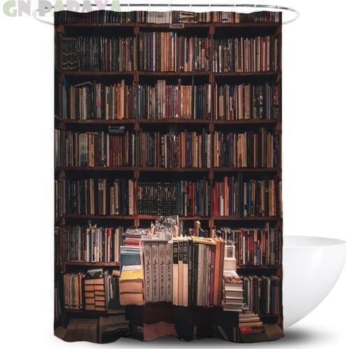 Retro Bookshelf hippie 3d Bath Curtains Waterproof Polyester art Farmhouse decor Shower Curtains Screen with Hooks personality