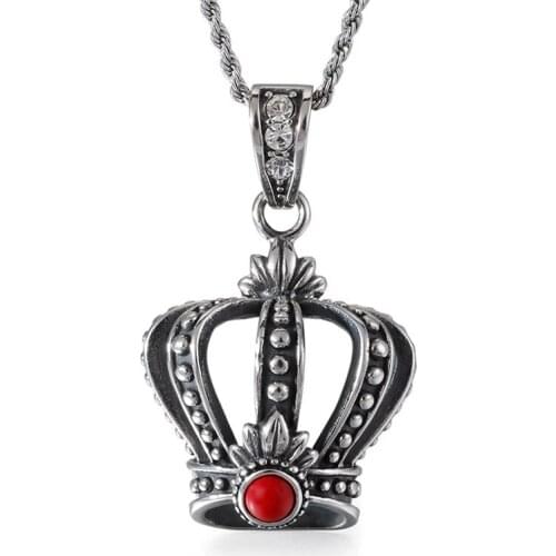 Mens Vintage Stainless Steel Openwork Crown Pendant Punk Titanium Steel Hip Hop Jewelry