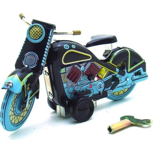[Funny] Adult Collection Retro Wind up toy Metal Tin The Motorcycle model Mechanical toy Clockwork toy figures model kids gift