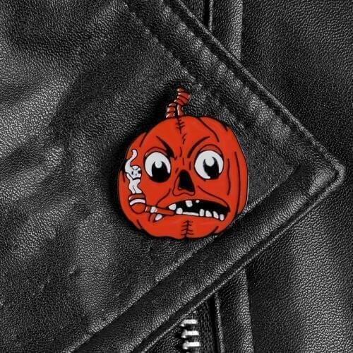 Red pumpkin Pins Halloween Badges Funny Smoking pumpkin Brooches Jackets Shirt bag Lapel Pins Brooches for kids Accessories