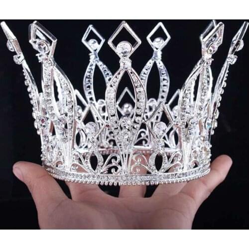 Women Golden Crown New Baroque King Queen Circle Crystal Hair Ornaments Birthday Wedding Jewelry Hair Accessories Tiara Party
