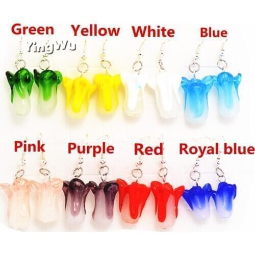 Yingwu Hot Sale Women Handmade Murano Lampwork Glass Mixed Color Cute Cabbage Charms Beauty Earring Hot