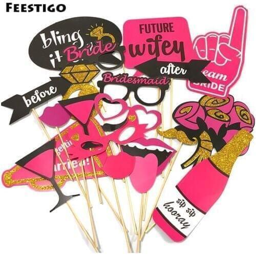 FEESTIGO 20pcs/set Bachelorette Party Decorations Photobooth Props Hen Party Wedding Photo Booth Kit Set Last Fling Before Ring