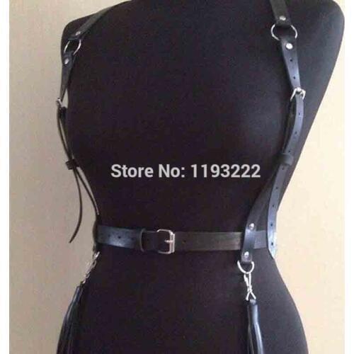 Women Girl Punk Gothic 100% Handcrafted Leather Girl Harness Tassel Fringe Waist Belt Sword Belt Halloween