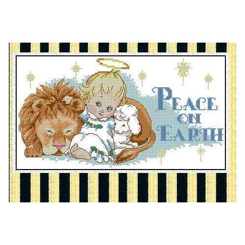 Gold Collection Popular Counted Cross Stitch Kit Peace on Earth Holy Angel Fairy Lion Lamb Sheep dim 00216
