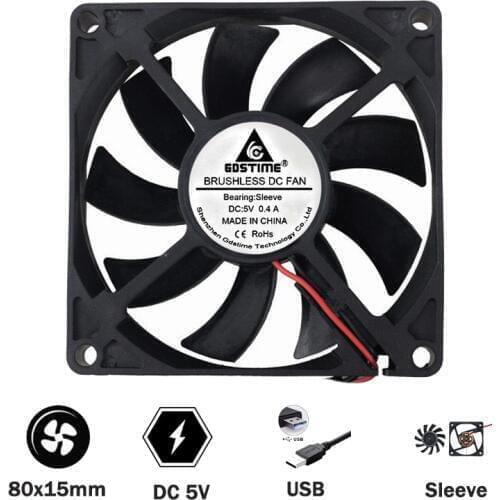 1PCS Gdstime 80mm 5V USB 80X80X15MM 8CM 8015 DC Brushless Cooling Cooler PC Computer CPU fan