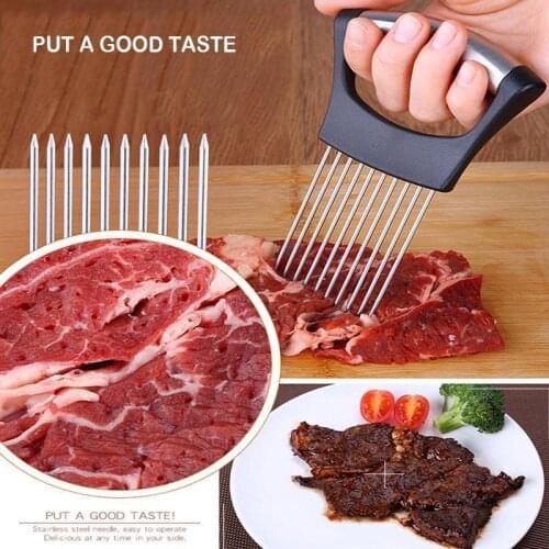 1pcs Stainless Steel Onion Needle Onion Fork Vegetable Fruit Slicer Handheld Knife Cutting Safety Auxiliary Food Slice Assistant