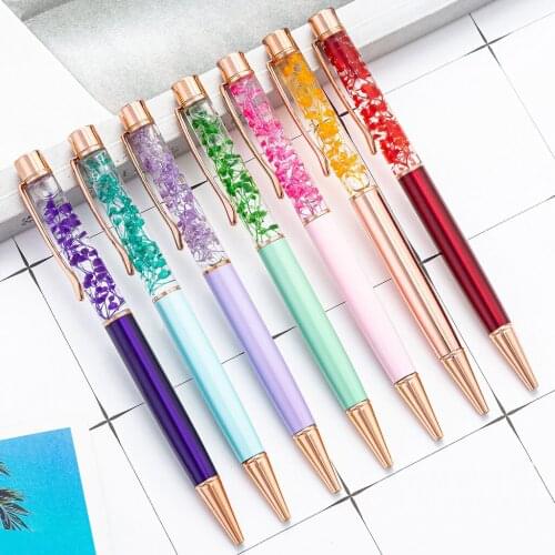 1 Pc Liquid Floral Ballpoint Pen Metal Flower Pen Dynamic Liquid Flower Pen Color Floral Pen for Present Desk Decoration