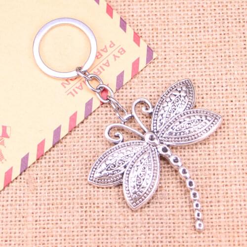 20pcs New Fashion Keychain 60x58mm dragonfly Pendants DIY Men Jewelry Car Key Chain Ring Holder Souvenir For Gift
