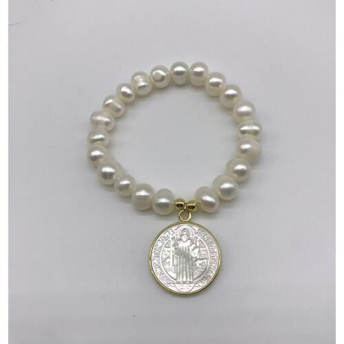 5pcs/lot Religious Jewelry 23mm San Benito Bracelets Freshwater Pearl Bracelets