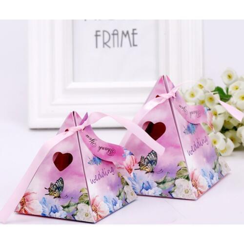 50pcs Hot Sale Triangular Pyramid Pineapple Marble Wedding Favors Candy Box Party Supplies Bomboniera Thanks Gift Chocolate Box