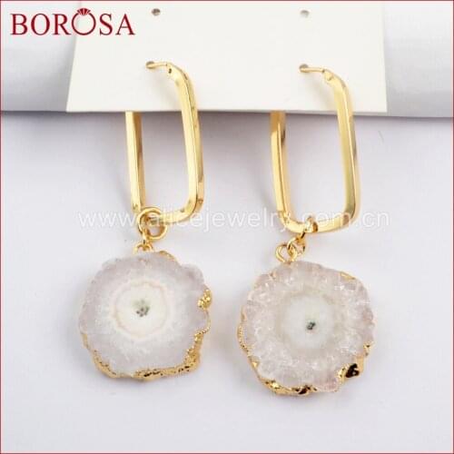 BOROSA 5Pairs New Fashion Gold Color White Solar Rectangle Earring For Women Druzy Jewelry Dangle Earring G1588