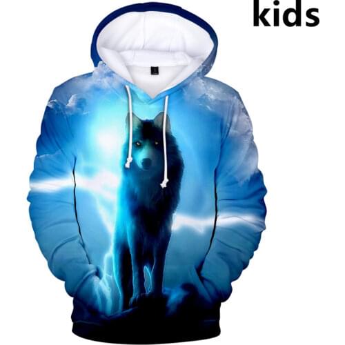 3 To 14 Years Kids Hoodie Space Galaxy 3D Wolf Printed Hoodies Sweatshirt Boys Girls Long Sleeve Jacket Coat Children Clothes