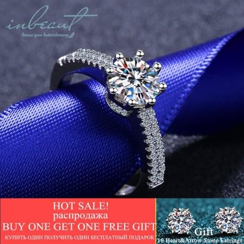 Inbeaut Classic Geometric Excellent Cut 1ct D Moissanite Ring Pass Diamond Test 5mm Shiny Round Stone Engagement Ring for Women