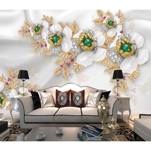 Customize any size 3D fashion noble embossed jewelry Crystal flower flower TV background wallpaper home decoration large mural