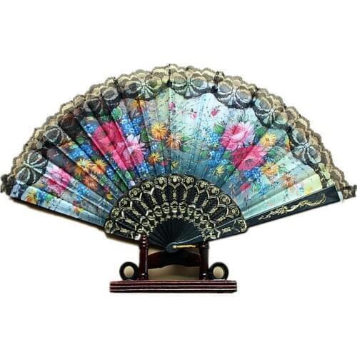 Spanish Flower Floral Fabric Lace Folding Hand Dancing Wedding Party Decor Fan 100 pcs/lot DHL free shipping