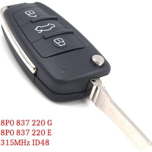 KEYECU Upgraded Flip Remote Car Key Fob 3 Button 315MHz ID48 for Audi A3 TT 2006-2010 P/N: 8P0837220E/8P0837220G