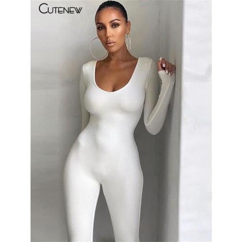 Cutenew Spring Solid Stretchy Bodycon Jumpsuits Women 2021 Casual Slim Skinny Streetwear Active Fitness Sporty Work Out Rompers