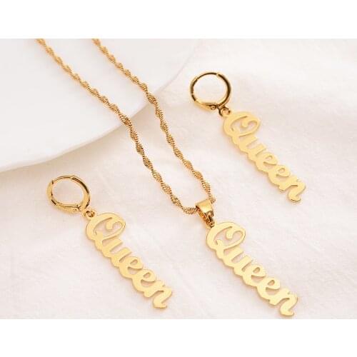 Queen Titanium With 24 K Fine Solid Gold GF Pendant Earrings Female Set Women Jewelry Chic Gown Japan South Korea Fashion