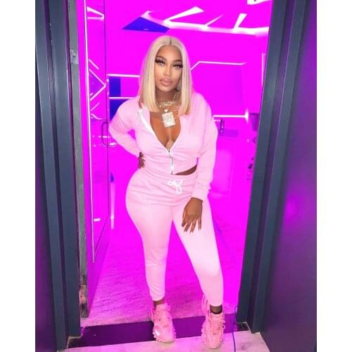 Zoctuo Jogger Trouser Suits Pink Zipper Hooded Shirts Tops With Pencil Pants Set 2 Piece Casual Tracksuit Fashion Outfits Autumn