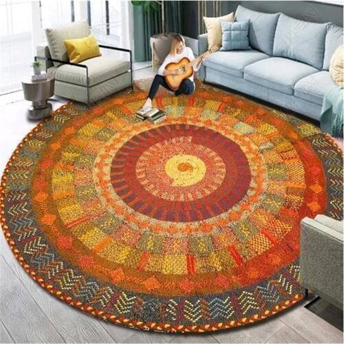 Round Mandala Carpet Persian Floor Mat Living Room Bedroom Carpet Large Moroccan Non-slip Baby Room Carpet