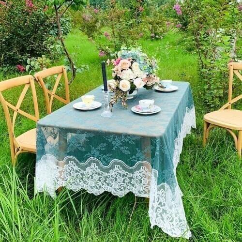 European Hollow out Yarn round Tea Table Cover Minimalist Lace Dining Table Tablecloth Semi-Permeable Tablecloth Chair Cover